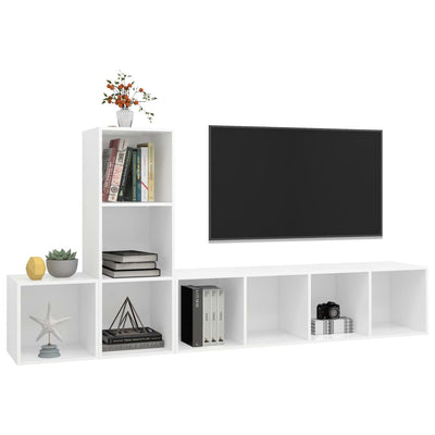 3 Piece TV Cabinet Set White Engineered Wood