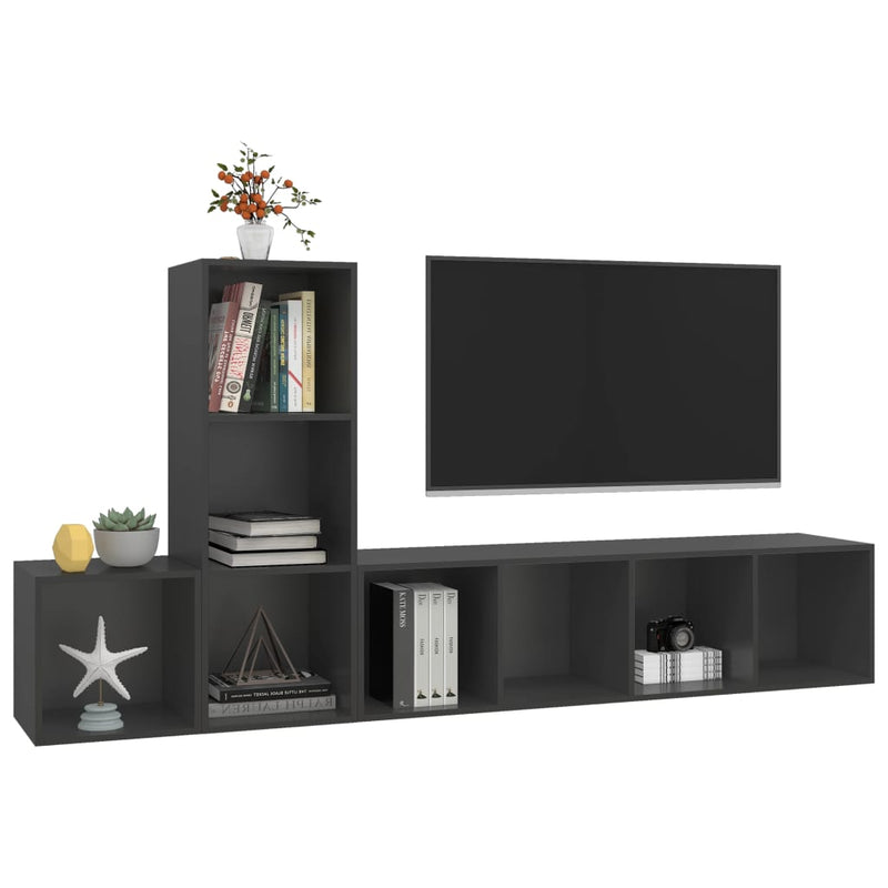 3 Piece TV Cabinet Set Grey Engineered Wood