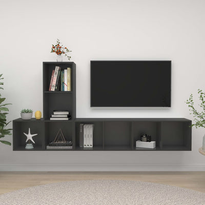 3 Piece TV Cabinet Set Grey Engineered Wood