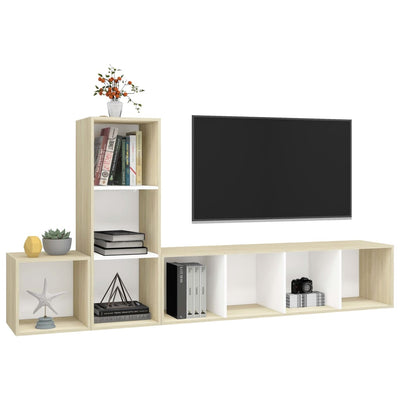 3 Piece TV Cabinet Set White and Sonoma Oak Engineered Wood