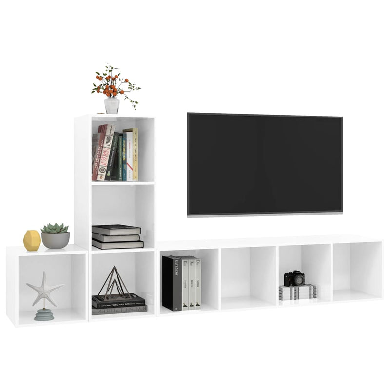 3 Piece TV Cabinet Set High Gloss White Engineered Wood