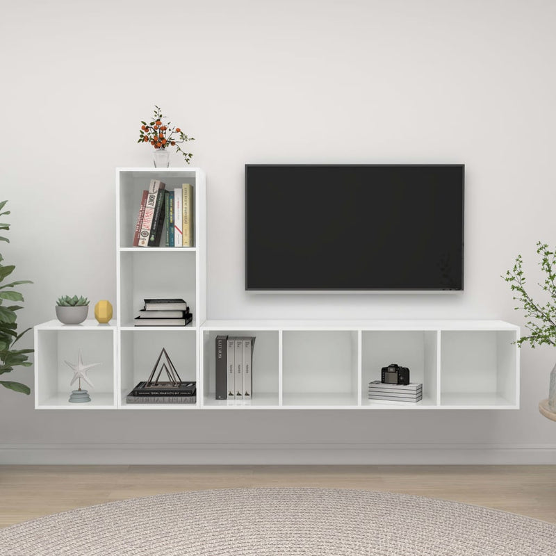 3 Piece TV Cabinet Set High Gloss White Engineered Wood