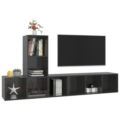 3 Piece TV Cabinet Set High Gloss Grey Engineered Wood