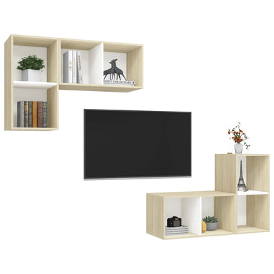 Wall-mounted TV Cabinets 4 pcs White and Sonoma Oak Engineered Wood