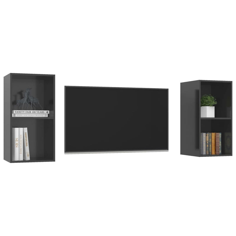 Wall-mounted TV Cabinets 2 pcs High Gloss Grey Engineered Wood