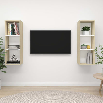 Wall-mounted TV Cabinets 2 pcs White and Sonoma Oak Engineered Wood