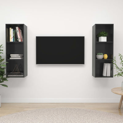 Wall-mounted TV Cabinets 2 pcs High Gloss Grey Engineered Wood