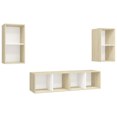 Wall-mounted TV Cabinets 4 pcs White and Sonoma Oak Engineered Wood