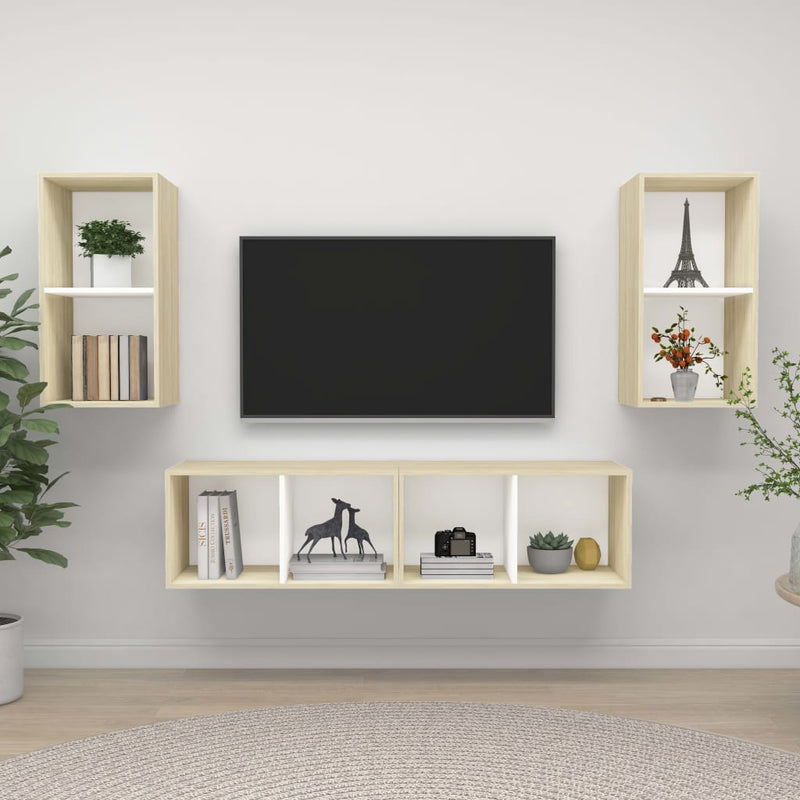 Wall-mounted TV Cabinets 4 pcs White and Sonoma Oak Engineered Wood