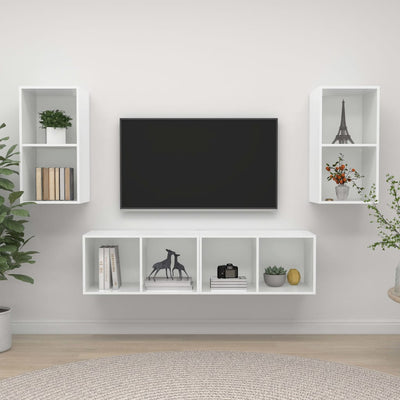 Wall-mounted TV Cabinets 4 pcs High Gloss White Engineered Wood