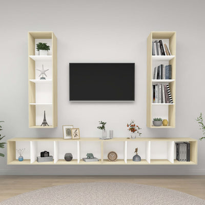 Wall-mounted TV Cabinets 4 pcs White and Sonoma Oak Engineered Wood