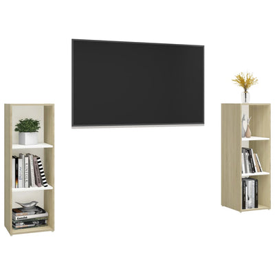 TV Cabinets 2 pcs White & Sonoma Oak 107x35x37 cm Engineered Wood