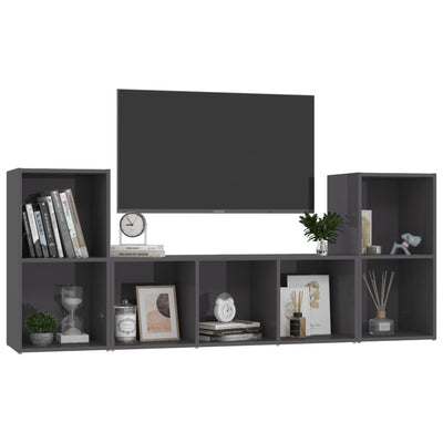 3 Piece TV Cabinet Set High Gloss Grey Engineered Wood