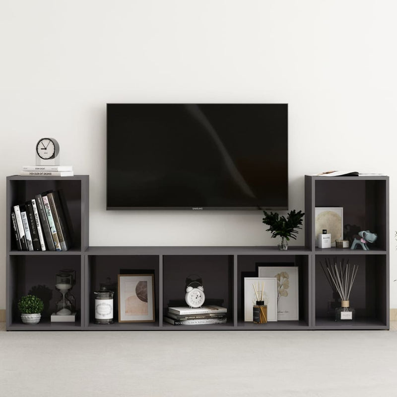 3 Piece TV Cabinet Set High Gloss Grey Engineered Wood