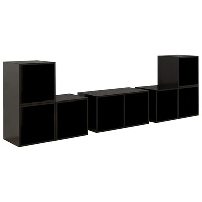 6 Piece TV Cabinet Set High Gloss Black Engineered Wood