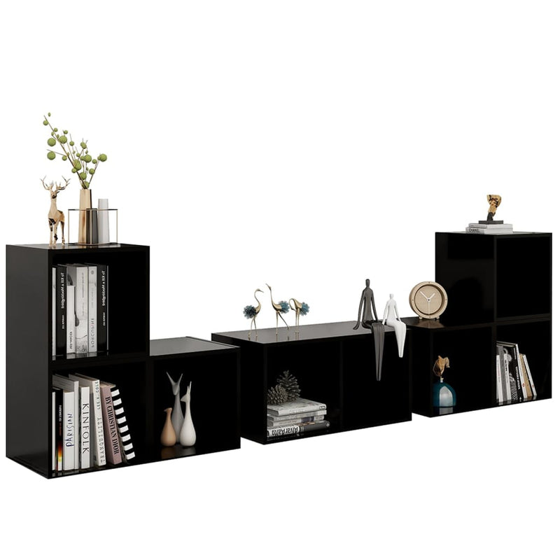 6 Piece TV Cabinet Set High Gloss Black Engineered Wood