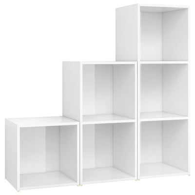 3 Piece TV Cabinet Set High Gloss White Engineered Wood