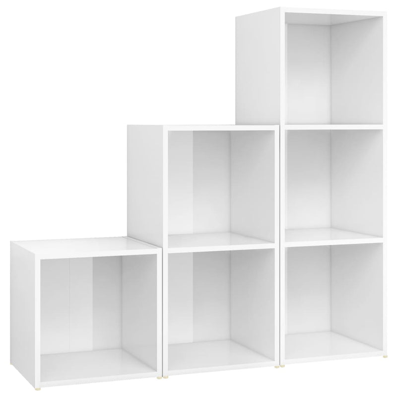 3 Piece TV Cabinet Set High Gloss White Engineered Wood