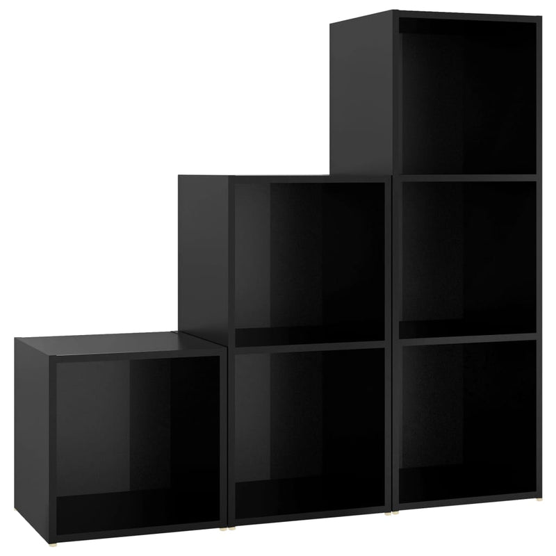 3 Piece TV Cabinet Set High Gloss Black Engineered Wood