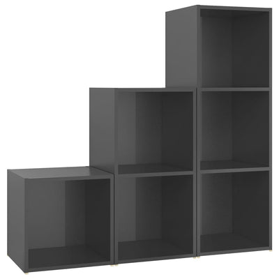 3 Piece TV Cabinet Set High Gloss Grey Engineered Wood