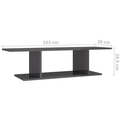 Wall Mounted TV Cabinet High Gloss Grey 103x30x26.5 cm