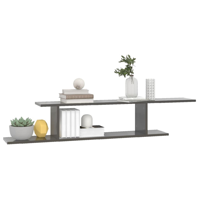 Wall-Mounted TV Shelf High Gloss Grey 125x18x23 cm Engineered Wood