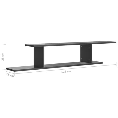 Wall-Mounted TV Shelf High Gloss Grey 125x18x23 cm Engineered Wood