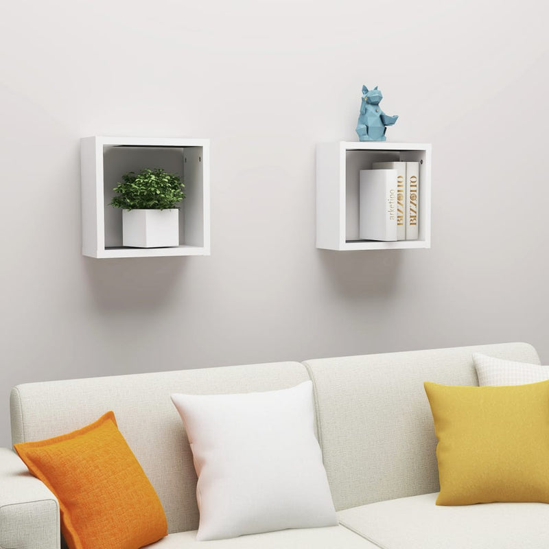 Wall Cube Shelves 2 pcs White 30x15x30 cm