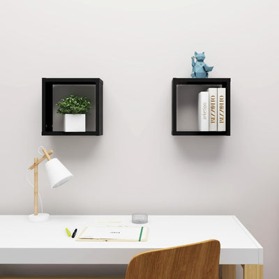 Wall Cube Shelves 2 pcs Black 30x15x30 cm