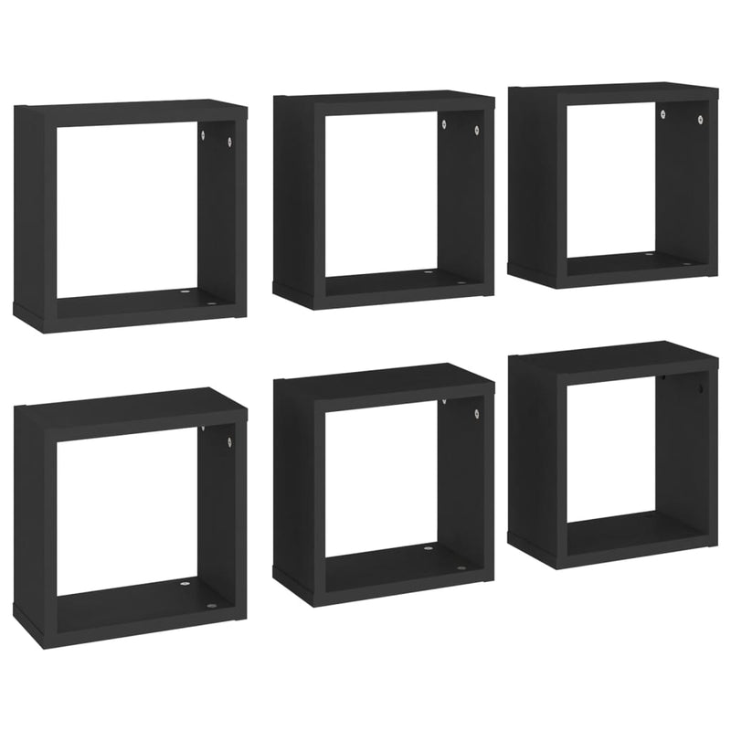 Wall Cube Shelves 6 pcs Black 30x15x30 cm