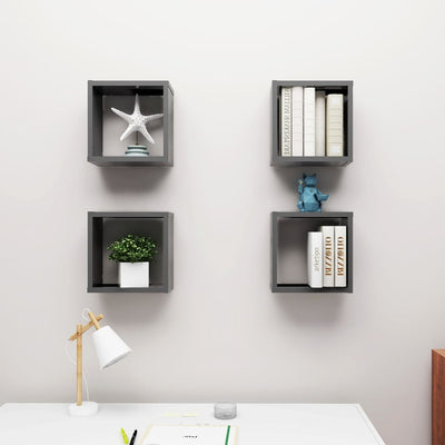 Wall Cube Shelves 4 pcs Grey 30x15x30 cm