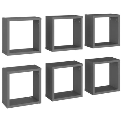 Wall Cube Shelves 6 pcs Grey 30x15x30 cm