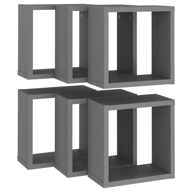 Wall Cube Shelves 6 pcs Grey 30x15x30 cm