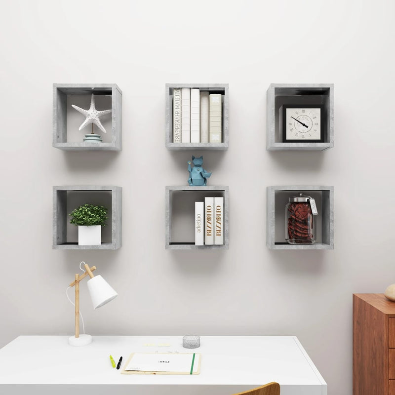 Wall Cube Shelves 6 pcs Concrete Grey 30x15x30 cm