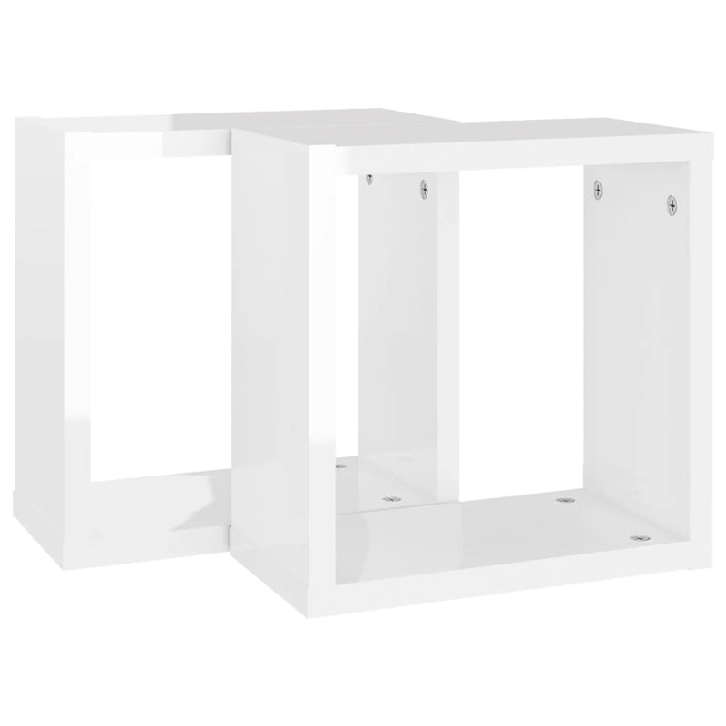 Wall Cube Shelves 2 pcs High Gloss White 30x15x30 cm