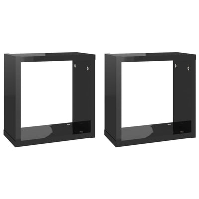 Wall Cube Shelves 2 pcs High Gloss Black 30x15x30 cm