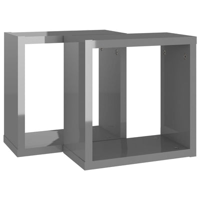 Wall Cube Shelves 2 pcs High Gloss Grey 30x15x30 cm