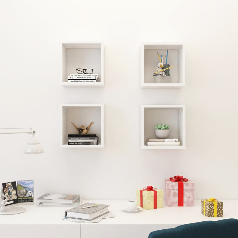 Wall Cube Shelves 4 pcs White 26x15x26 cm