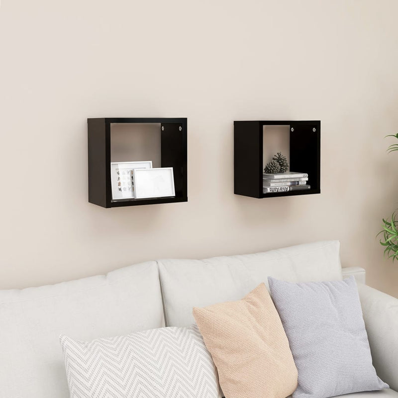 Wall Cube Shelves 2 pcs Black 26x15x26 cm