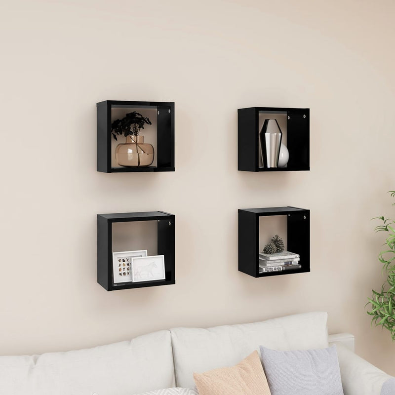 Wall Cube Shelves 4 pcs Black 26x15x26 cm