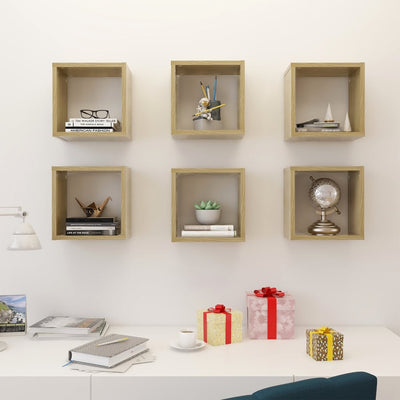 Wall Cube Shelves 6 pcs Sonoma Oak 26x15x26 cm