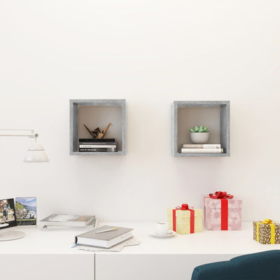 Wall Cube Shelves 2 pcs Concrete Grey 26x15x26 cm