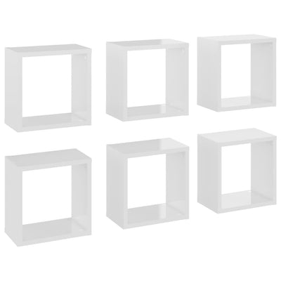 Wall Cube Shelves 6 pcs High Gloss White 26x15x26 cm