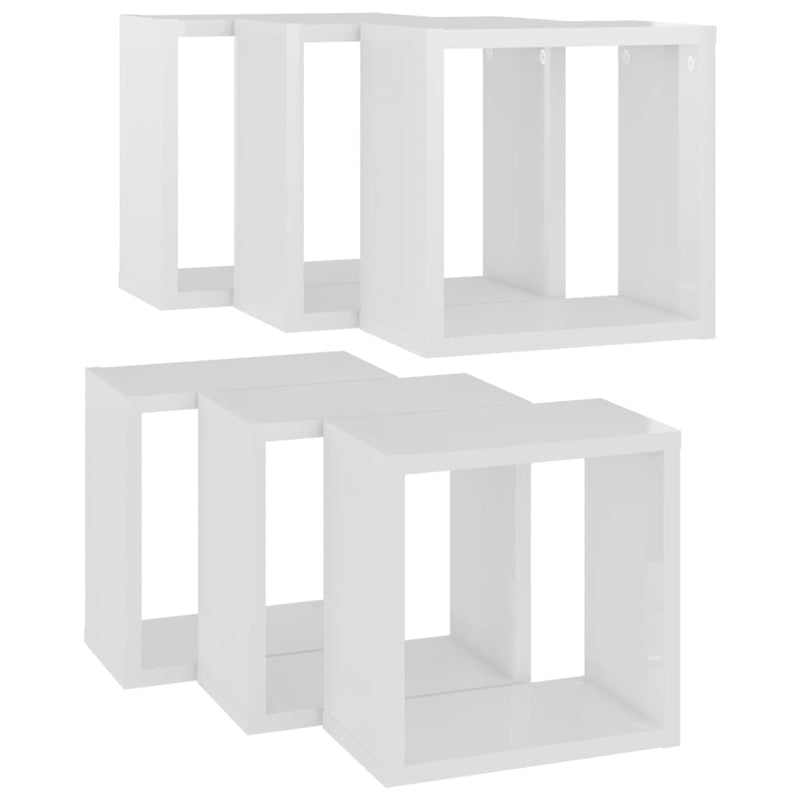 Wall Cube Shelves 6 pcs High Gloss White 26x15x26 cm