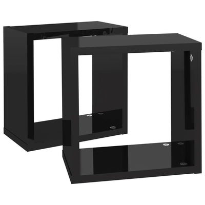 Wall Cube Shelves 2 pcs High Gloss Black 26x15x26 cm