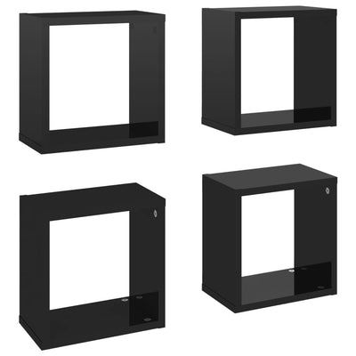 Wall Cube Shelves 4 pcs High Gloss Black 26x15x26 cm