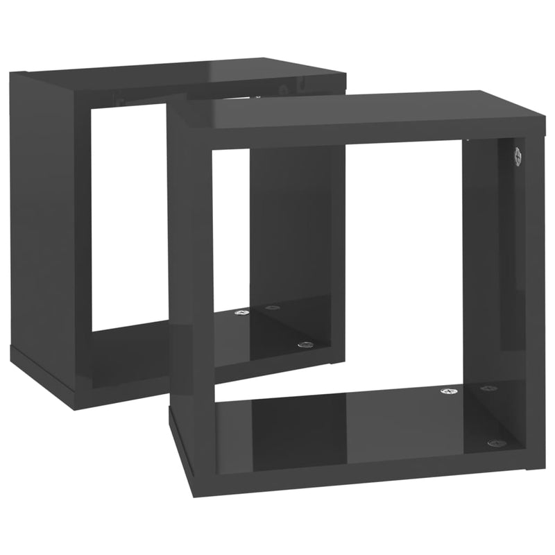 Wall Cube Shelves 2 pcs High Gloss Grey 26x15x26 cm