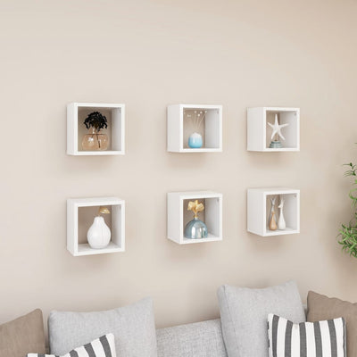 Wall Cube Shelves 6 pcs White 22x15x22 cm