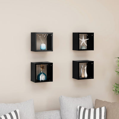 Wall Cube Shelves 4 pcs Black 22x15x22 cm