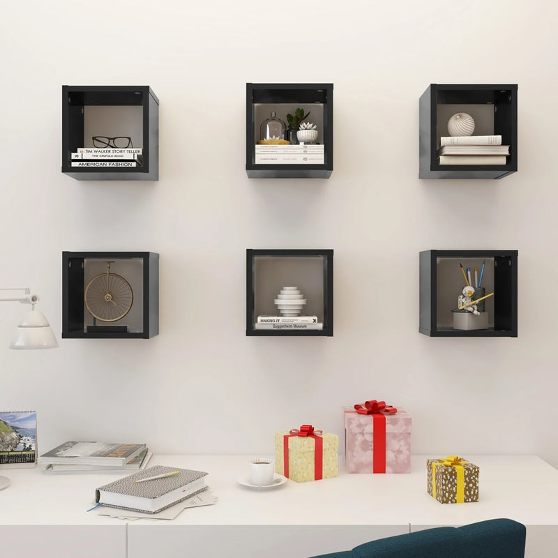 Wall Cube Shelves 6 pcs Grey 22x15x22 cm